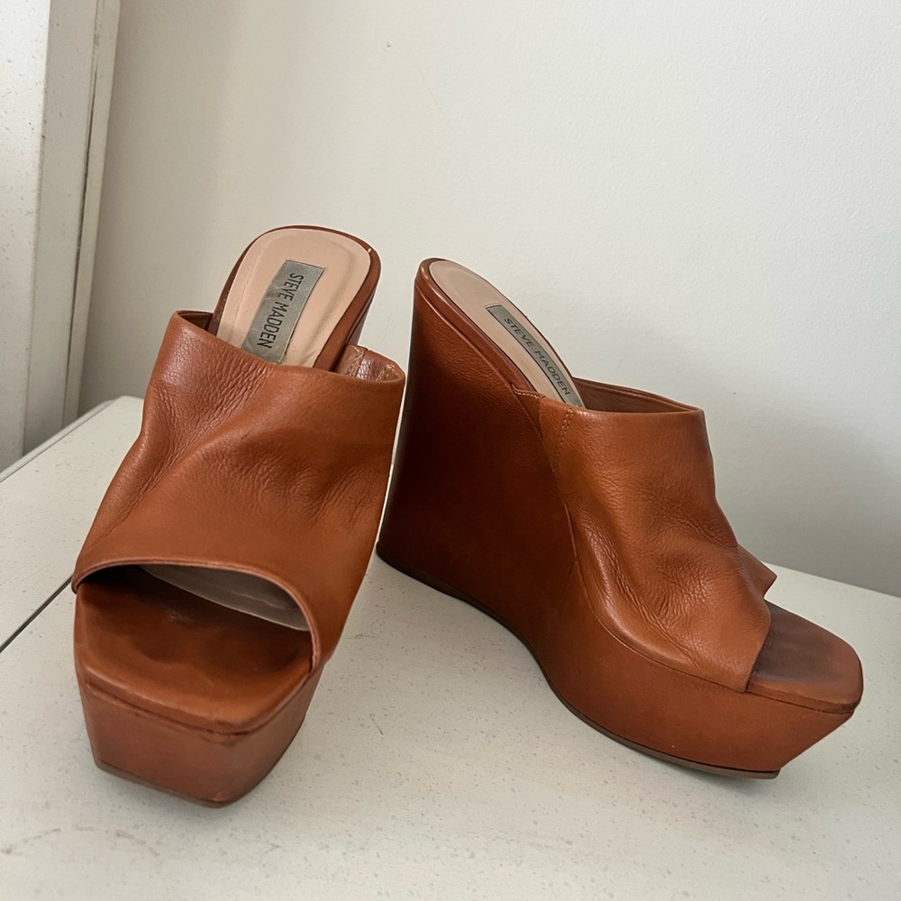 Steve Madden Leather Wedge Mules - Picture 2 of 5